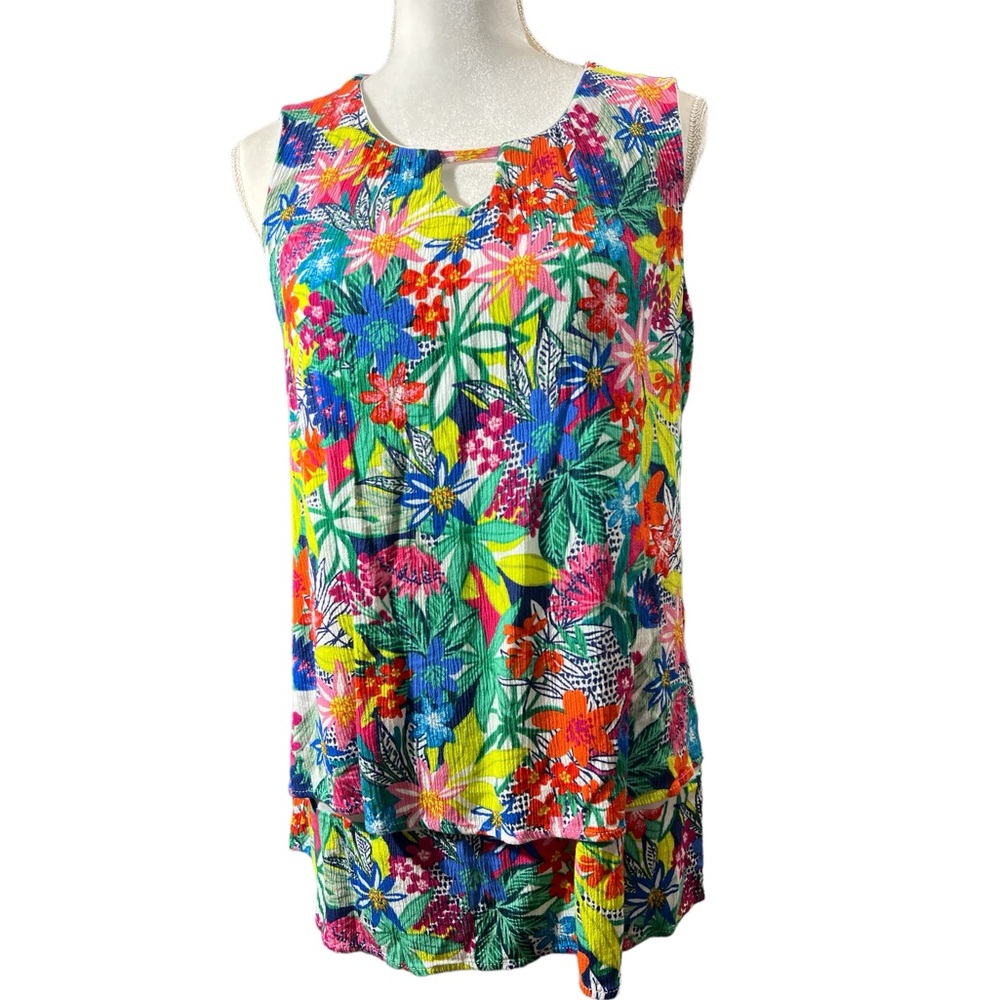 Hailey Lyn EUC vibrant floral sleeveless blouse.  Size large.
